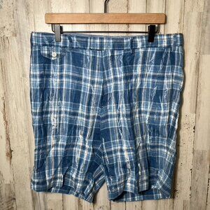 Polo Ralph Lauren India Madras 100% Linen Blue Plaid Classic Fit Shorts Mens 34‎